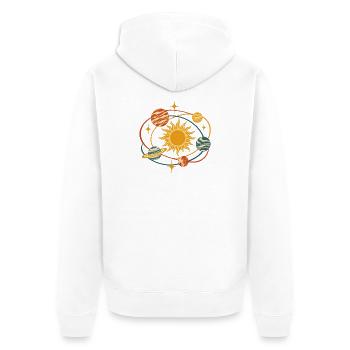 Sonnenkreis und Planetenring - Unisex Premium Bio Zip Hoodie - Weiß - Hinten - Thijin (182cm)