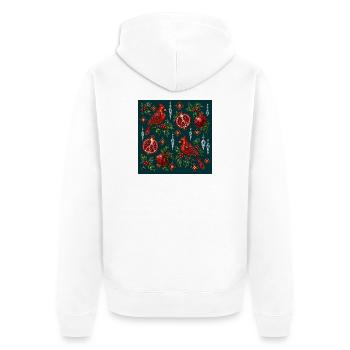 Crimson Cardinal Holiday Mosaik - Unisex Premium Bio Zip Hoodie - Weiß - Hinten - Thijin (182cm)
