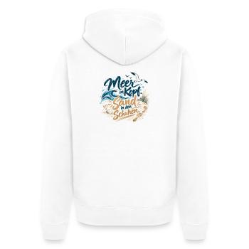 Meer im Kopf Sand in den Schuhen - Unisex Premium Bio Zip Hoodie - Weiß - Hinten - Thijin (182cm)