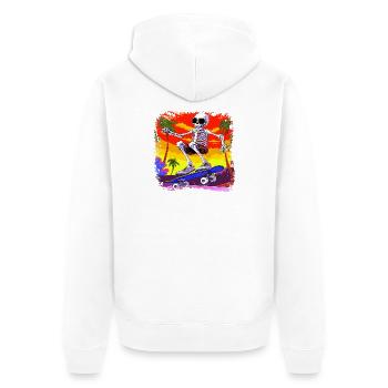 Skelett Skateboarder - Totenkopf - Unisex Premium Bio Zip Hoodie - Weiß - Hinten - Thijin (182cm)