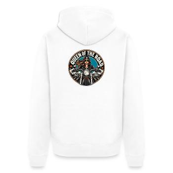 Queen of the Road Motorrad Diva - Unisex Premium Bio Zip Hoodie - Weiß - Hinten - Thijin (182cm)