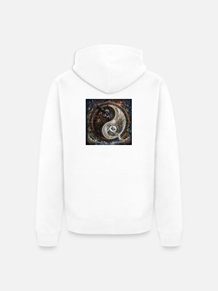 Steampunk Yin Yang Eule - Unisex Premium Bio Zip Hoodie - Weiß