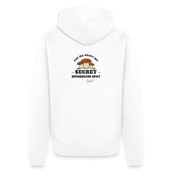 Frag mich nach meinem geheimen Pilzplatz - Unisex Premium Bio Zip Hoodie - Weiß - Hinten - Thijin (182cm)