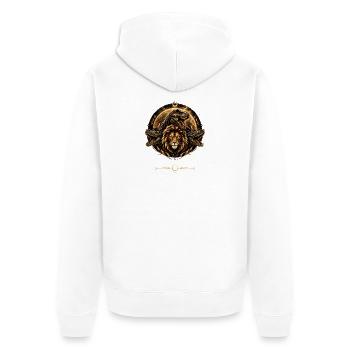 Löwe, T-Rex und Krokodile unter dem Mond - Unisex Premium Bio Zip Hoodie - Weiß - Hinten - Thijin (182cm)