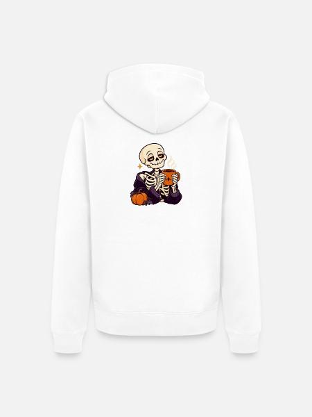 Kuschelskelett mit Kaffee und Kürbis - Unisex Premium Bio Zip Hoodie - Weiß
