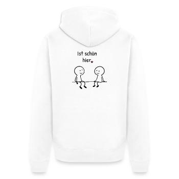 Ist schön hier. | Zwei Figuren mit Herz - Unisex Premium Bio Zip Hoodie - Weiß - Hinten - Thijin (182cm)