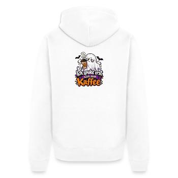 Ich spuke erst nach dem Kaffee - Unisex Premium Bio Zip Hoodie - Weiß - Hinten - Thijin (182cm)