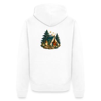 Lager zwischen Kiefern und Sternen - Unisex Premium Bio Zip Hoodie - Weiß - Hinten - Thijin (182cm)