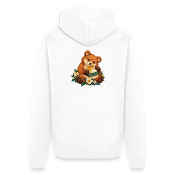 Honig- und Blumenbärenkuscheln - Unisex Premium Bio Zip Hoodie - Weiß - Hinten - Thijin (182cm)