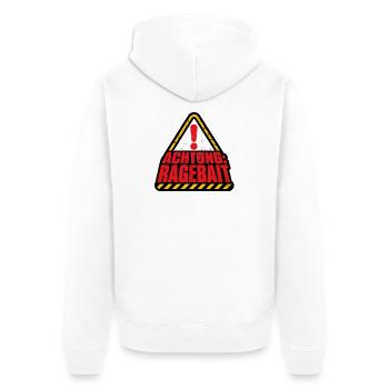 Achtung Ragebait Warnschild Typografie Shirt - Unisex Premium Bio Zip Hoodie - Weiß - Hinten - Thijin (182cm)