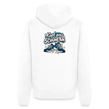 Laufspruch: Kopf aus, Schuhe an - Unisex Premium Bio Zip Hoodie - Weiß - Hinten - Thijin (182cm)