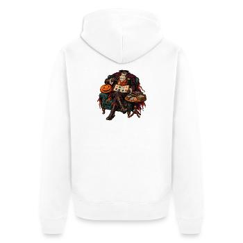 Halloween Tarotmeister im Samtstuhl - Unisex Premium Bio Zip Hoodie - Weiß - Hinten - Thijin (182cm)