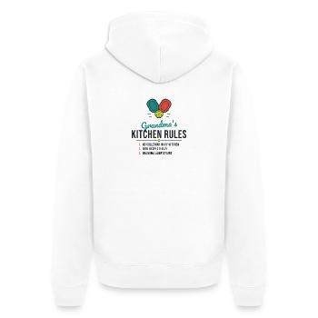 Omas Küche Regeln - Unisex Premium Bio Zip Hoodie - Weiß - Hinten - Thijin (182cm)