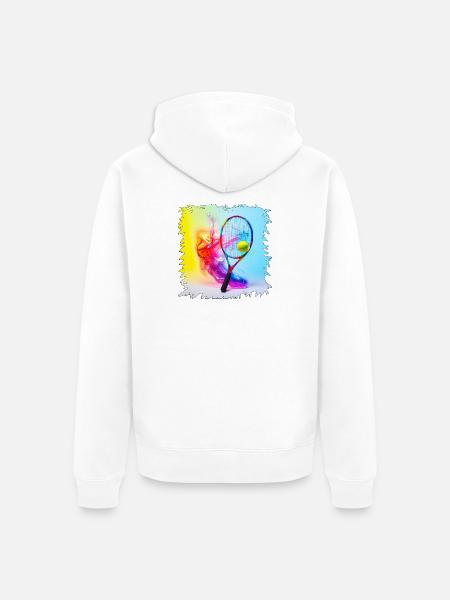 Farbenexplosion Tennisracket - Unisex Premium Bio Zip Hoodie - Weiß