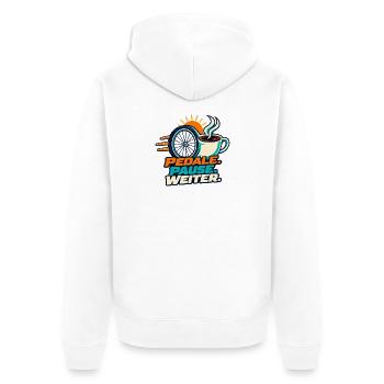 Radfahren – Pedale Pause weiter - Unisex Premium Bio Zip Hoodie - Weiß - Hinten - Thijin (182cm)