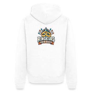 JGA Ringkurs – Crew bereit - Unisex Premium Bio Zip Hoodie - Weiß - Hinten - Thijin (182cm)