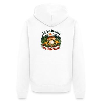 Pilzsammler im Unterholz - Unisex Premium Bio Zip Hoodie - Weiß - Hinten - Thijin (182cm)