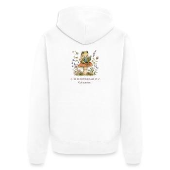 Frosch liest unter Cottagecore-Pilzen - Unisex Premium Bio Zip Hoodie - Weiß - Hinten - Thijin (182cm)