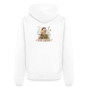 Igel-Entdecker zwischen Blumen - Unisex Premium Bio Zip Hoodie - Weiß - Hinten - Thijin (182cm)