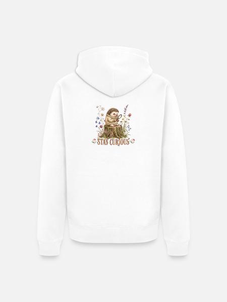 Igel-Entdecker zwischen Blumen - Unisex Premium Bio Zip Hoodie - Weiß