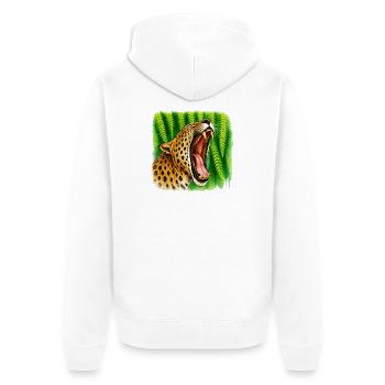 Leopard im Dschungel im Farbenspiel - Unisex Premium Bio Zip Hoodie - Weiß - Hinten - Thijin (182cm)