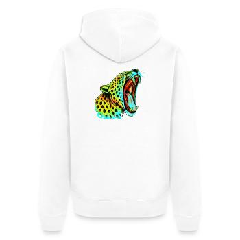 Brüllender Psychodelischer Neonleopard - Unisex Premium Bio Zip Hoodie - Weiß - Hinten - Thijin (182cm)