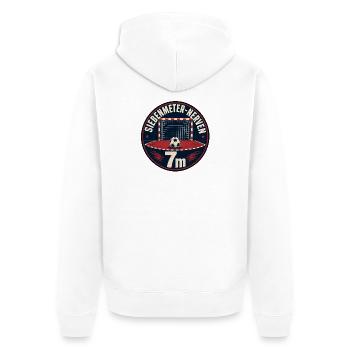 Siebenmeter Nerven Handball Vintage Badge Shirt - Unisex Premium Bio Zip Hoodie - Weiß - Hinten - Thijin (182cm)