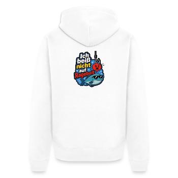 Ich beiß nicht auf Ragebait Angel Angler Shirt - Unisex Premium Bio Zip Hoodie - Weiß - Hinten - Thijin (182cm)