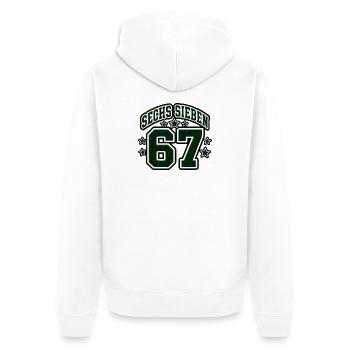 Sechs Sieben College Zahlen 67 Retro Vektor Shirt - Unisex Premium Bio Zip Hoodie - Weiß - Hinten - Thijin (182cm)