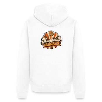 Handball dahoam Retro 70er Jahre Vektor Shirt - Unisex Premium Bio Zip Hoodie - Weiß - Hinten - Thijin (182cm)