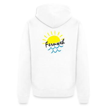 Sunrise Ocean – Sonne & Wellen Icon - Unisex Premium Bio Zip Hoodie - Weiß - Hinten - Thijin (182cm)