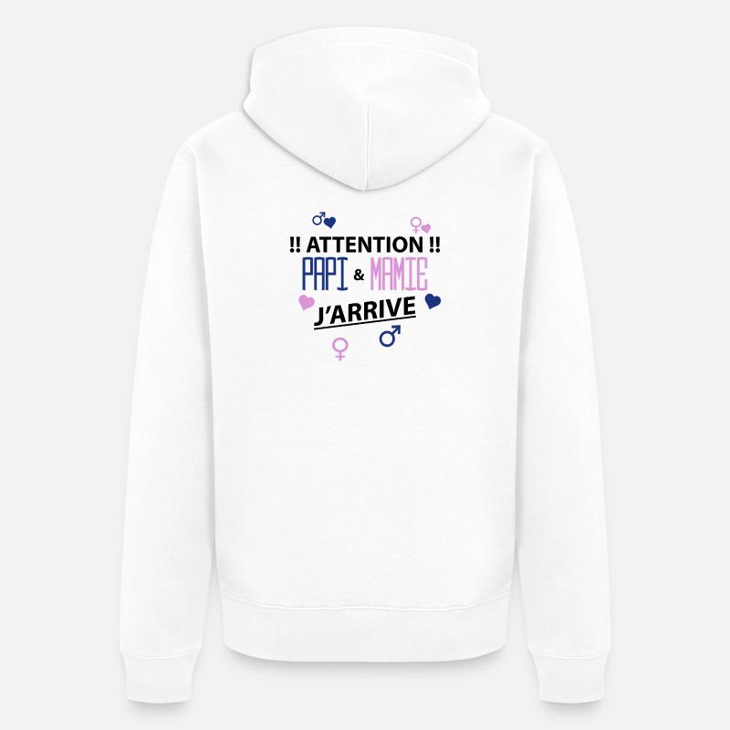 papi mamie j'arrive - Veste à capuche bio Premium Unisexe - blanc