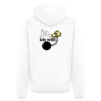 Junggesellenabschied , JGA ja ich will (25) - Unisex Premium Bio Zip Hoodie - Weiß - Hinten - Thijin (182cm)