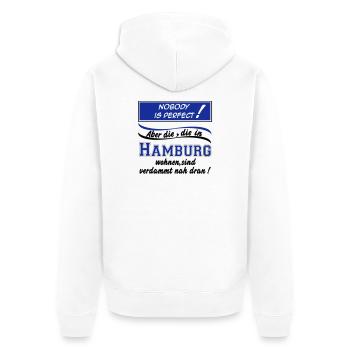 Hamburg , Tradition , Fußball Fan , Nobody (25) - Unisex Premium Bio Zip Hoodie - Weiß - Hinten - Thijin (182cm)
