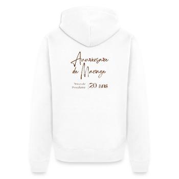 Anniversaire de mariage 20 ans Noces de Porcelaine - Veste à capuche bio Premium Unisexe - blanc - Dos - Thijin (182cm)