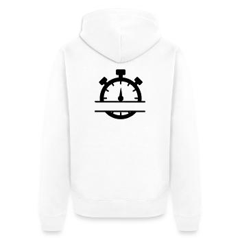 Stoppuhr mit Banner - Unisex Premium Bio Zip Hoodie - Weiß - Hinten - Thijin (182cm)