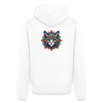 Katze mit Mandalas verziert - Unisex Premium Bio Zip Hoodie - Weiß - Hinten - Thijin (182cm)