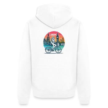 Illustration de vélo de la ligne d’horizon de Londres - Veste à capuche bio Premium Unisexe - blanc - Dos - Thijin (182cm)
