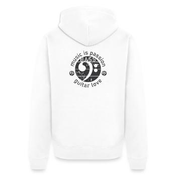 Gitarre Bass Bassschlüssel used look Gitarrist - Unisex Premium Bio Zip Hoodie - Weiß - Hinten - Thijin (182cm)