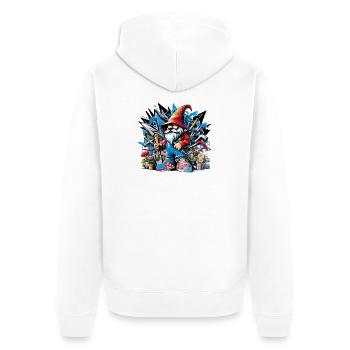 Nain de jardin coloré et vivant entouré d’outils - Veste à capuche bio Premium Unisexe - blanc - Dos - Thijin (182cm)