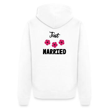 GERADE VERHEIRATET. Junggesellinnenabschied. VALENTINSTAG. PAAR - Unisex Premium Bio Zip Hoodie - Weiß - Hinten - Thijin (182cm)