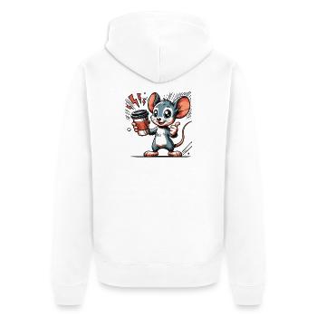 Cartoon einer fröhlichen Maus mit Kaffee - Unisex Premium Bio Zip Hoodie - Weiß - Hinten - Thijin (182cm)