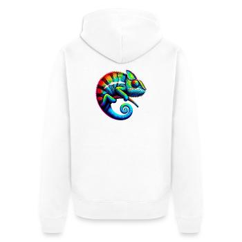 Chamäleon - Unisex Premium Bio Zip Hoodie - Weiß - Hinten - Thijin (182cm)