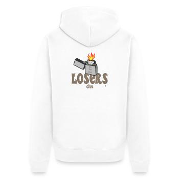 Grunge Rebel Lighter - Hate this town - Unisex Premium Organic Zip Hoodie - white - Back - Thijin (182cm)