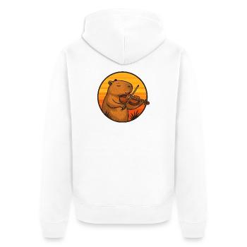Capybara spielt Geige im Sonnenuntergang - Unisex Premium Bio Zip Hoodie - Weiß - Hinten - Thijin (182cm)
