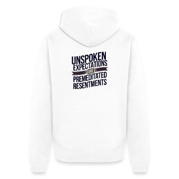 Unausgesprochene Erwartungen sind vorsätzliche Ressentiments - Unisex Premium Bio Zip Hoodie - Weiß - Hinten - Thijin (182cm)