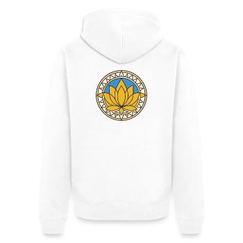 Goldenes Mandala Lotus auf Blau - Unisex Premium Bio Zip Hoodie - Weiß - Hinten - Thijin (182cm)