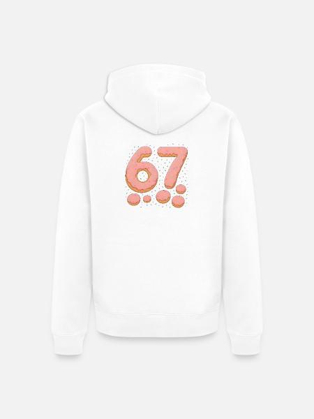 Süße 67 Donut-Typografie-Feier - Unisex Premium Bio Zip Hoodie - Weiß