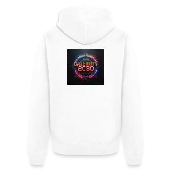 Frontline 2030 Neon Expanse - Unisex Premium Organic Zip Hoodie - white - Back - Thijin (182cm)