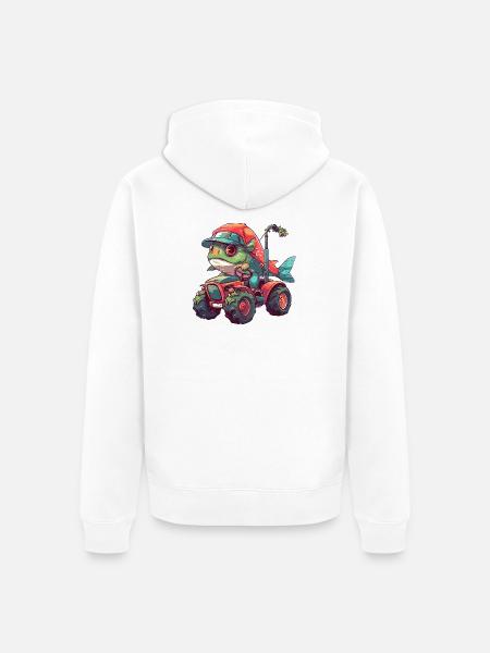 Piranha Fish Tractor Farmer - Unisex Premium Organic Zip Hoodie - white